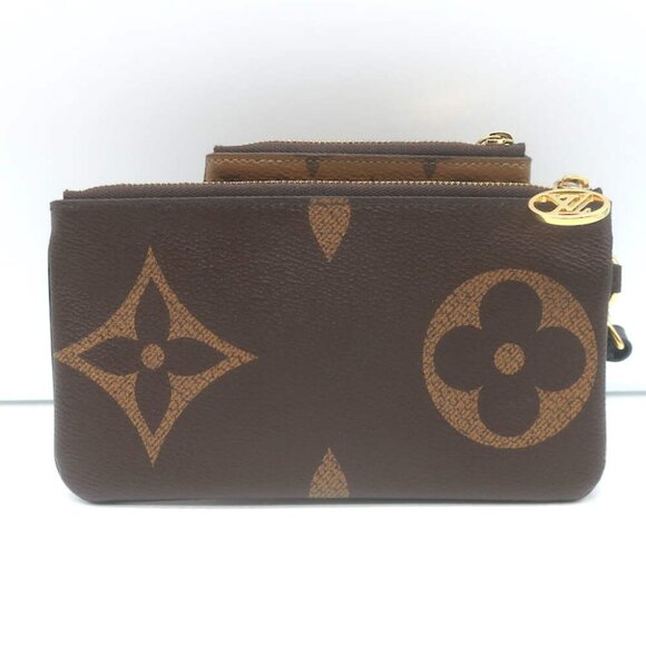 Louis Vuitton Reverse Monogram Giant Trio Pouch Brown Canvas Wristlet Clutch NEW - Picture 6 of 9